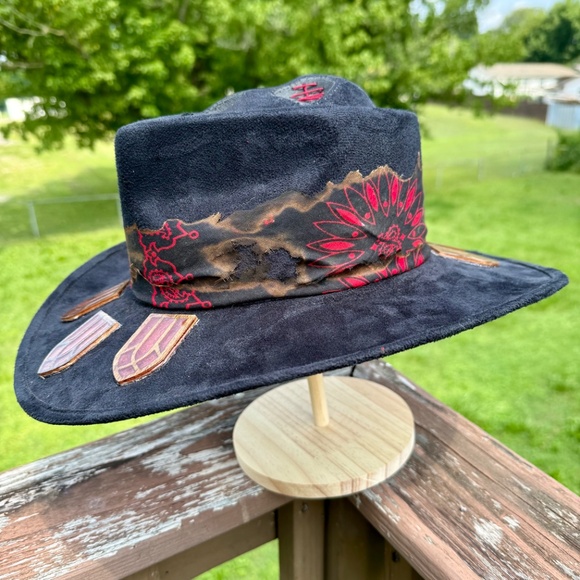 Skull Shaped Suede Halo Hat with Hand Made Stained Glass Windows - Picture 5 of 6